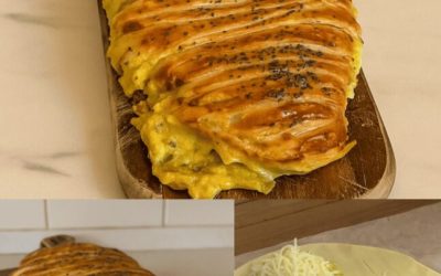 Treska z lístkového cesta s kuracím mäsom, cheddarom a kari
