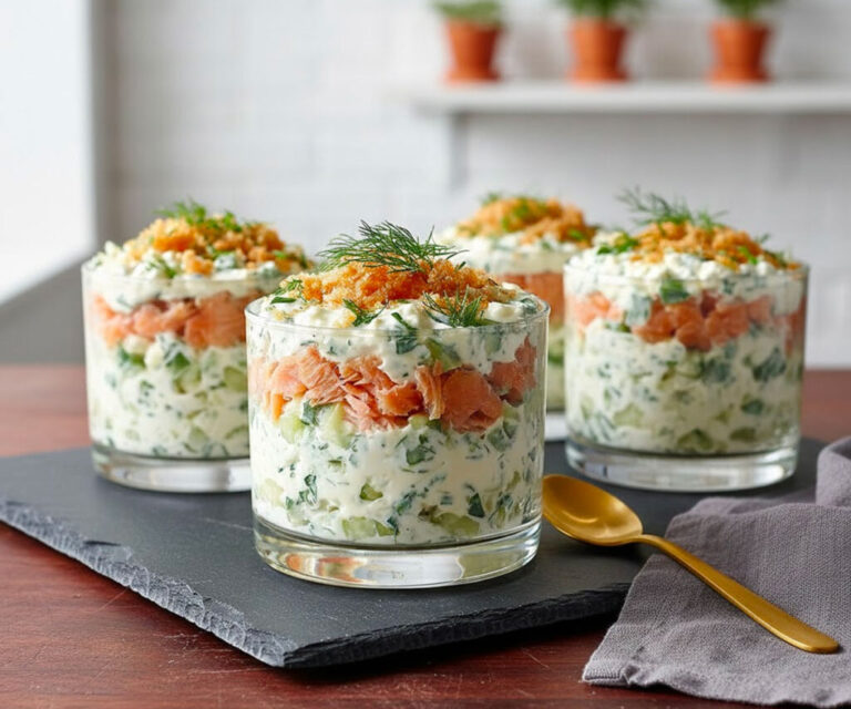 Údené lososové, uhorkové a kôprové krémové verrines 🐟